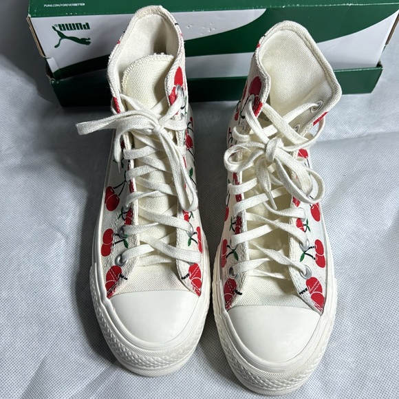 Converse White and Red Cherry Print High-Top Sneakers - Picture 3 of 9